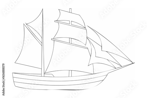 Sailing ship with billowing sails boat vessel