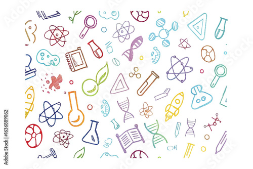Whimsical World of Science: A vibrant and playful display of science-themed icons, perfect for educational resources and creative projects.