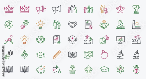 Vector illustration of collection of business and success icons isolated on white background