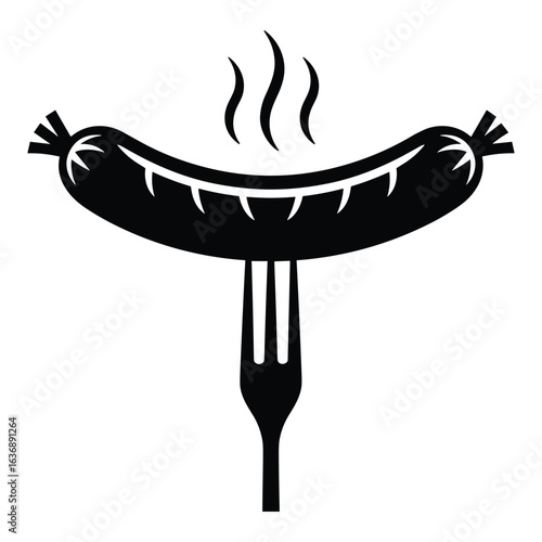 Hot sausage on a fork silhouette