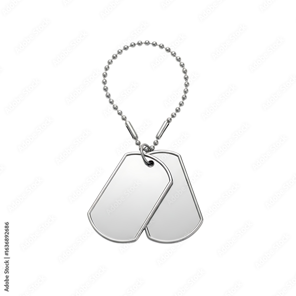Fototapeta premium Pair of silver dog tags on a chain isolated on transparent background