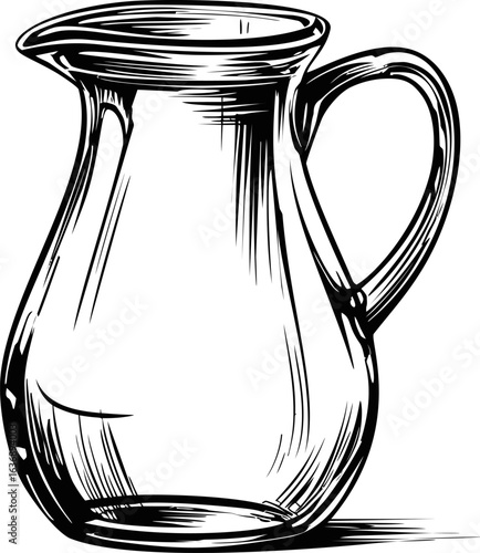 Black and white sketch of a vintage glass pitcher. Vector illustration