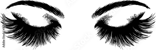 Black artistic illustration of dramatic eyelashes and eyebrows sketch design. Vector illustration