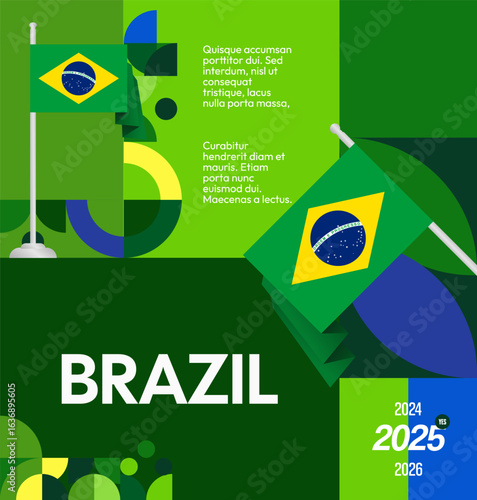 Happy Brazil Independence Day. Social post template with flag and geometric art. Happy National Day, September 7th. Perfect for poster, greeting card, sale day, and cover illustration