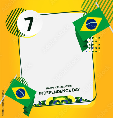 Happy Brazil Independence Day. Social post template with flag and geometric art. Happy National Day, September 7th. Perfect for poster, greeting card, sale day, and cover illustration