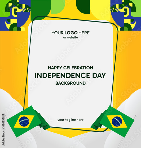 Happy Brazil Independence Day. Social post template with flag and geometric art. Happy National Day, September 7th. Perfect for poster, greeting card, sale day, and cover illustration