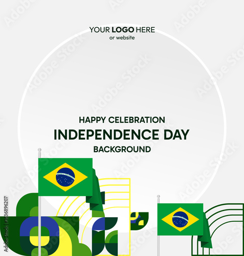 Happy Brazil Independence Day. Social post template with flag and geometric art. Happy National Day, September 7th. Perfect for poster, greeting card, sale day, and cover illustration