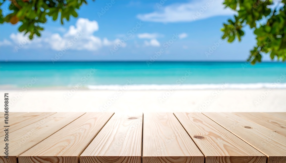 Fototapeta premium Beach scene with wooden deck