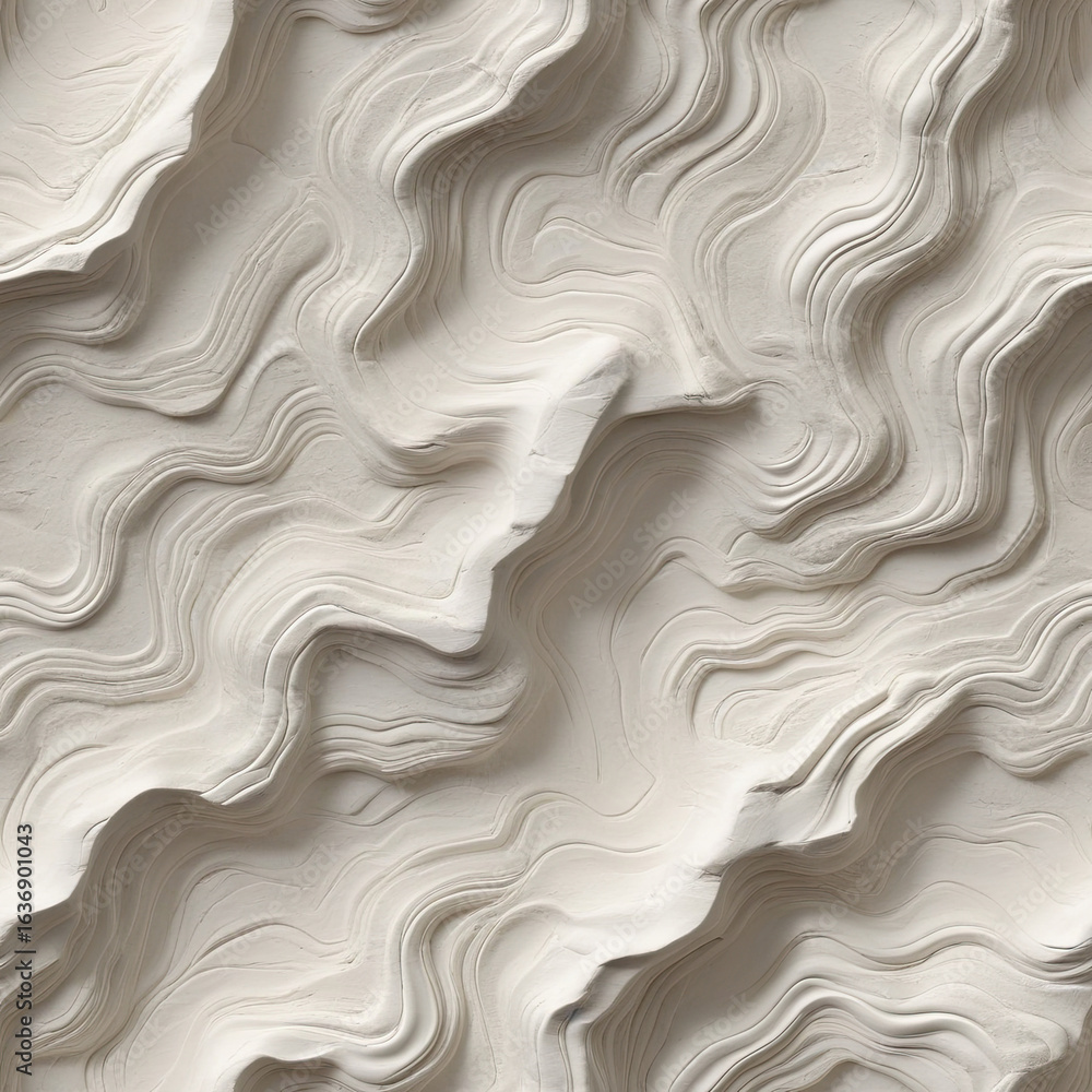 Fototapeta premium Abstract seamless texture with organic wavy lines and soft shadows, creating a sculpted, topographic effect. Ideal for backgrounds, wallpaper, or patterns.