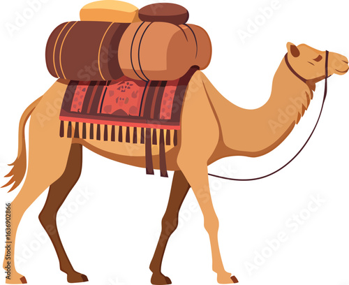 Camel with Load Illustration: Detailed Desert Animal Design for Travel and Culture