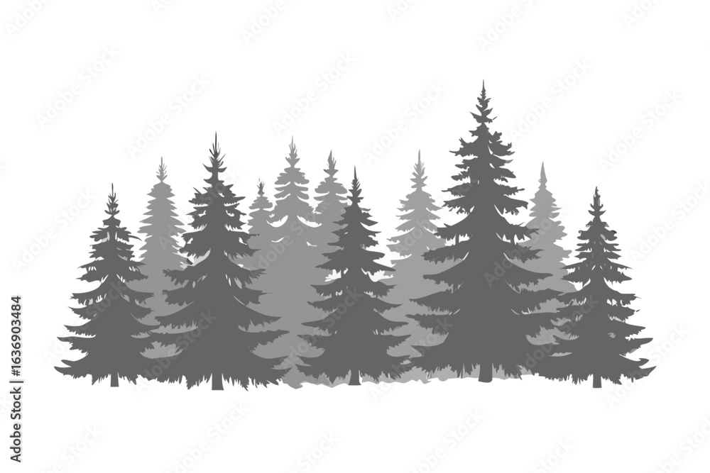Obraz premium Monochromatic evergreen forest silhouette against a black background