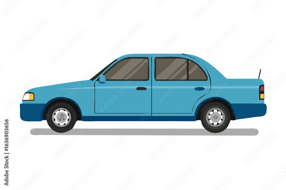 Side view of a classic blue sedan car illustration Side view of a classic blue sedan car illustration