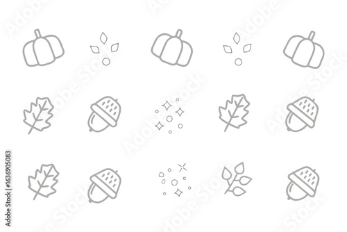 Autumnal Icons: A collection of autumnal icons in a simple linear style, evoking the spirit of the season and perfect for adding a touch of seasonal charm to any design. 