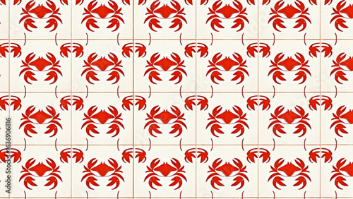 repeating pattern of red crabs for textiles, wallpaper, and seafood-themed designs