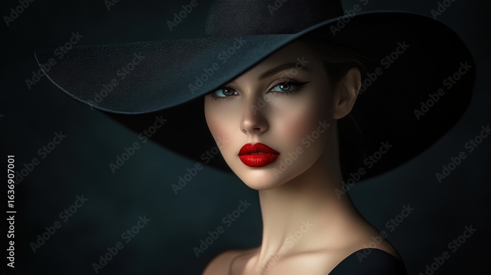 Chic woman in black hat Chic woman in black hat