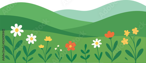 Vibrant Meadow with Rolling Green Hills.