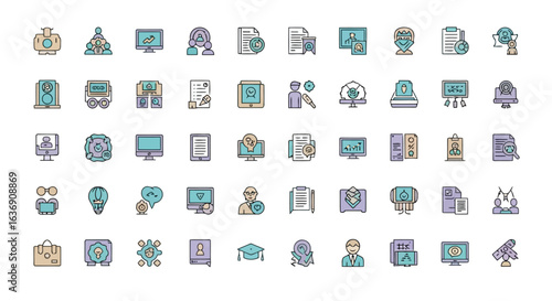 Vector illustration of collection of business and technology icons isolated on white background
