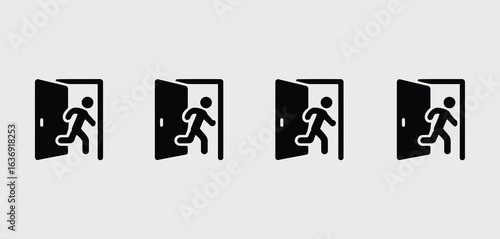 Multiple figures running through open doors in a repeating pattern