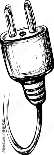Vintage black and white illustration of an electric plug sketch. Vector illustration