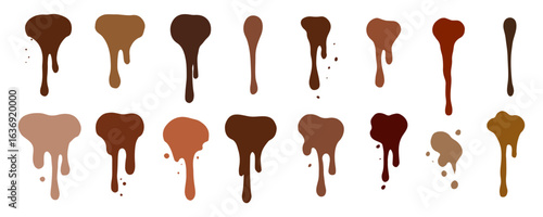 A collection of dripping coffee-inspired swatches in various shades, capturing the essence of rich, warm browns, from light caramel to deep espresso.