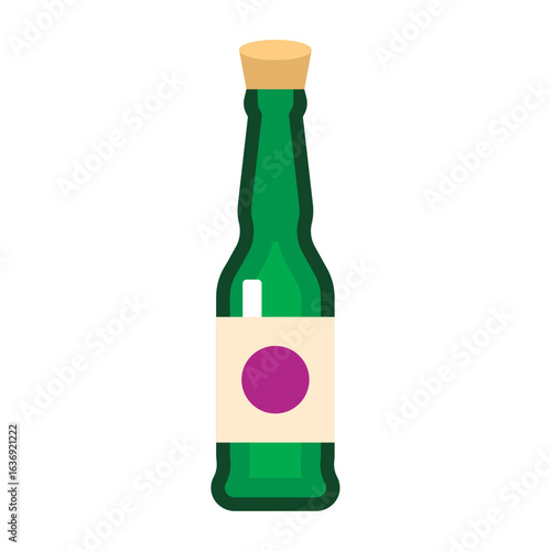 Green wine bottle corked. Vector