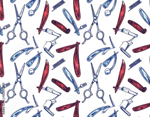 Vintage barber shop tools repeat pattern