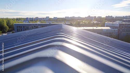 Modern Metal Roof Texture Sunlight Cityscape Background