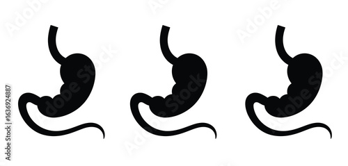 Three black silhouettes of human stomachs on a white background