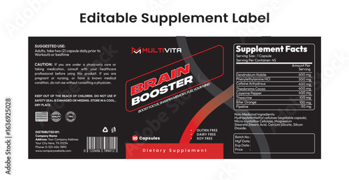 Supplement label template, supplement labels, vitamin label design, dietary supplement label, editable supplement label	