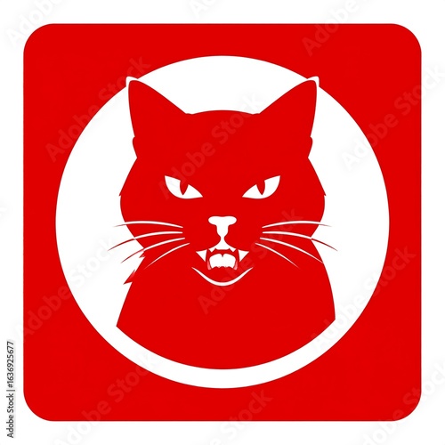 Angry cat silhouette, red and white