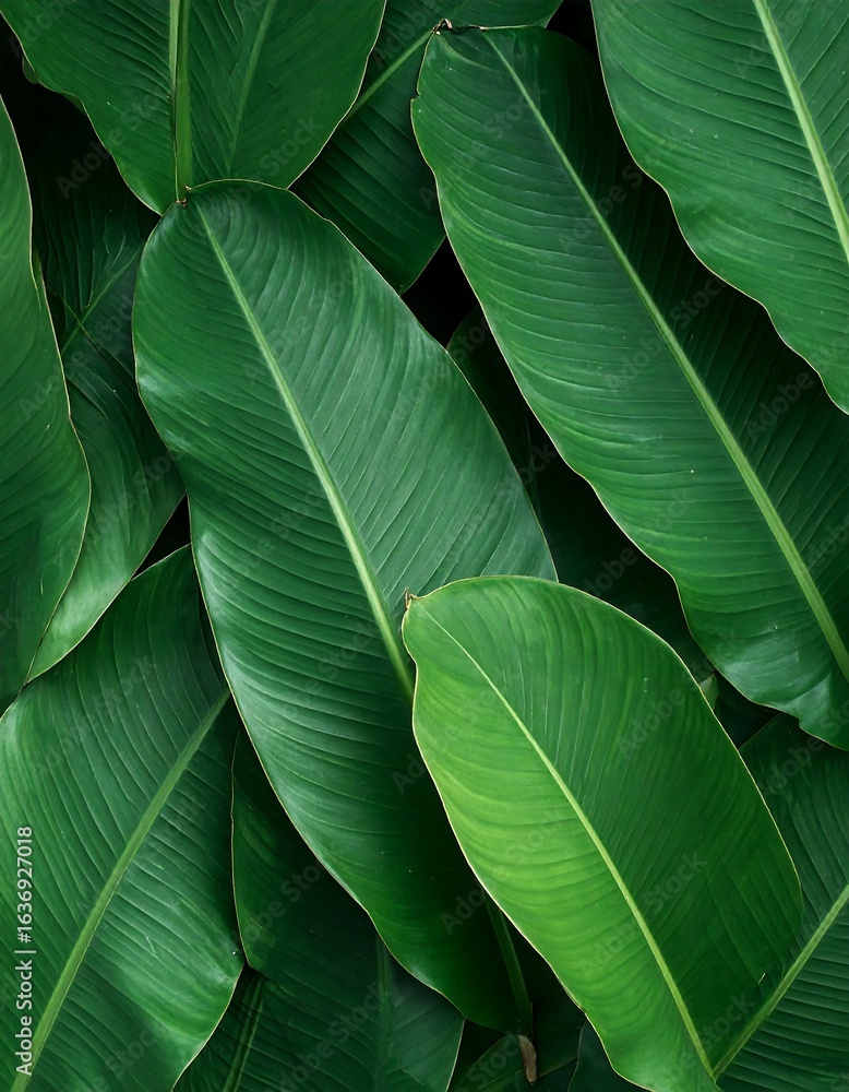 Obraz premium Close-up of lush green tropical leaves