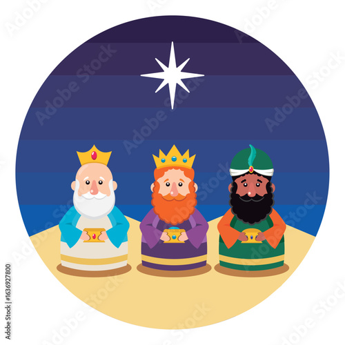 Three wise kings with star. Vector