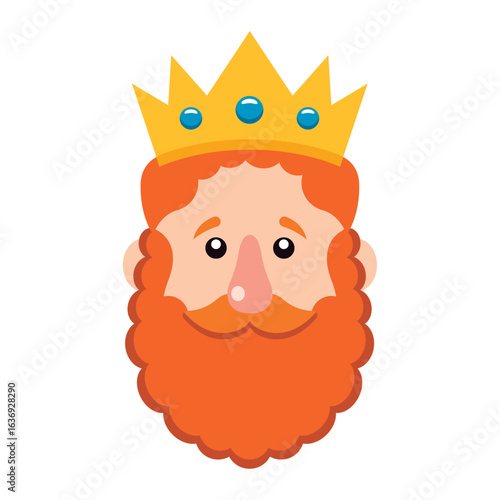 King head with orange beard. Vector