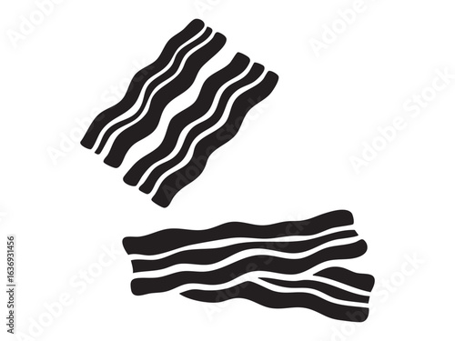 Black silhouette of bacon strips, isolated on white background. concept of food, bacon, abstract art, minimalism, graphic design, logo element