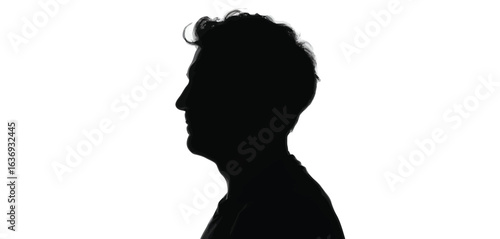 Silhouette of a man s head and shoulders in profile against a white background