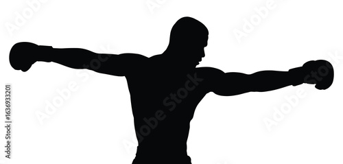 Silhouette of a boxer with arms extended wearing boxing gloves
