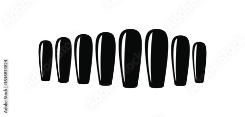 Collection of black oval knobs arranged in a curve on a white background