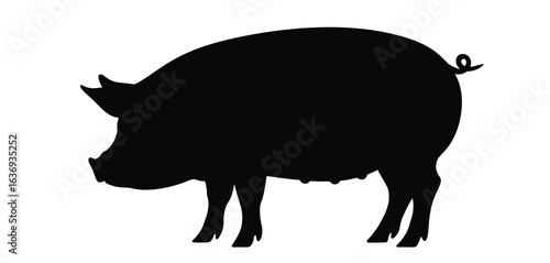 Black silhouette of a pig standing on a white background