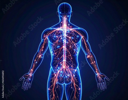 Human nervous system, detailed anatomical graphic