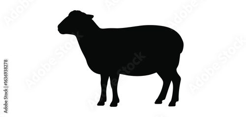 Black silhouette of a sheep standing on a white background