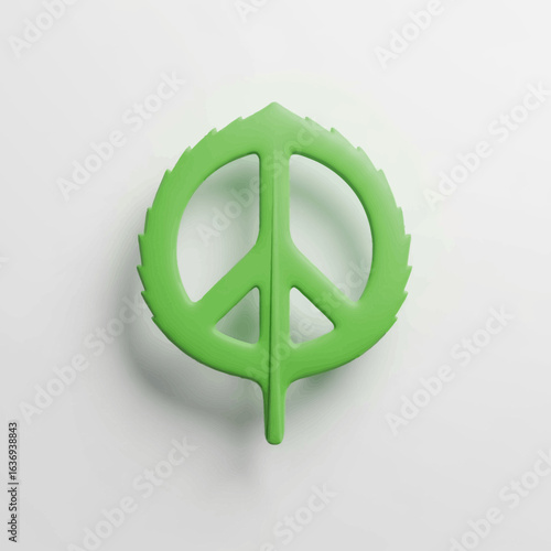 Green peace symbol shaped like a leaf on a white background.
