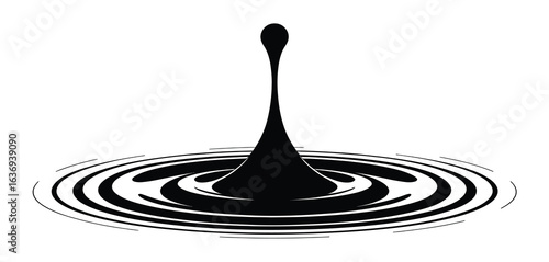 Black ink drop creating ripples on white surface