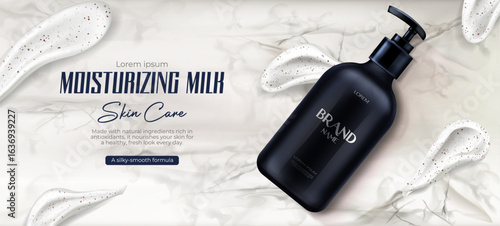 Cosmetic Moisturizing Milk bottle, beauty cosmetics product for face care on marble