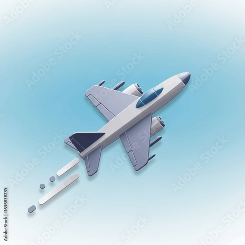 A white airplane flies through a clear blue sky.