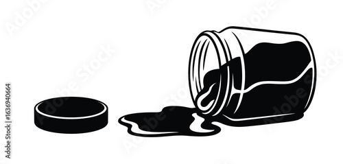 Spilled ink bottle with cap and splatter