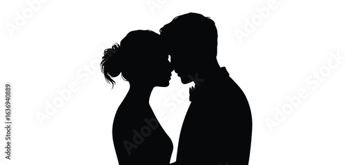 Silhouette of a loving couple embracing with foreheads touching