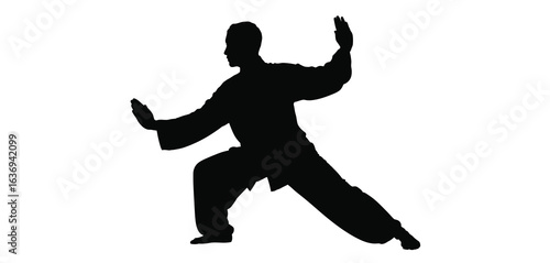 Silhouette of a person practicing tai chi martial arts