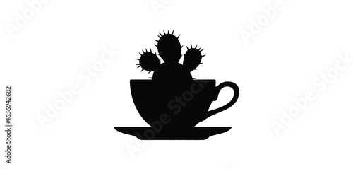 Silhouette of a cactus in a coffee cup on a saucer