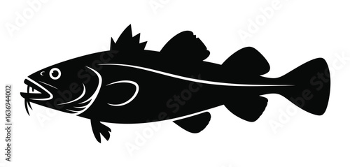 Stylized silhouette of a codfish with distinctive fins and barbels