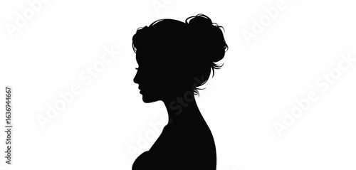 Elegant woman silhouette profile with updo hairstyle on white background